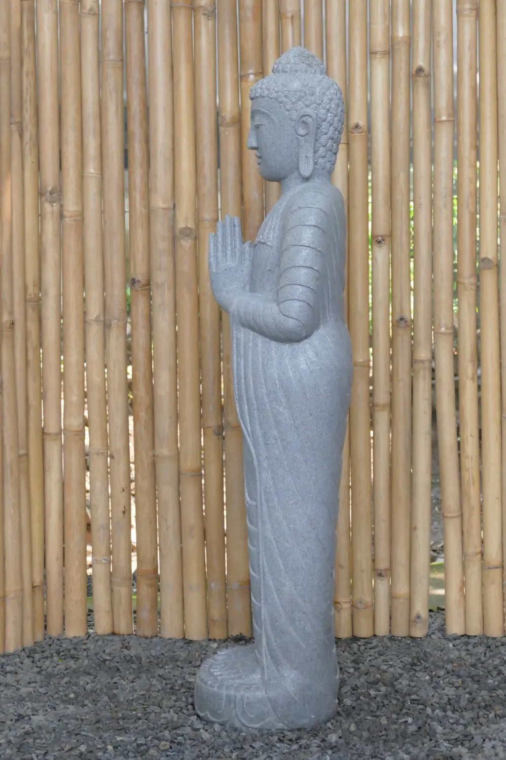  Product image 3 of the product “Standing Buddha made of Riverstone, position Namaskara , H. 118cm. ”